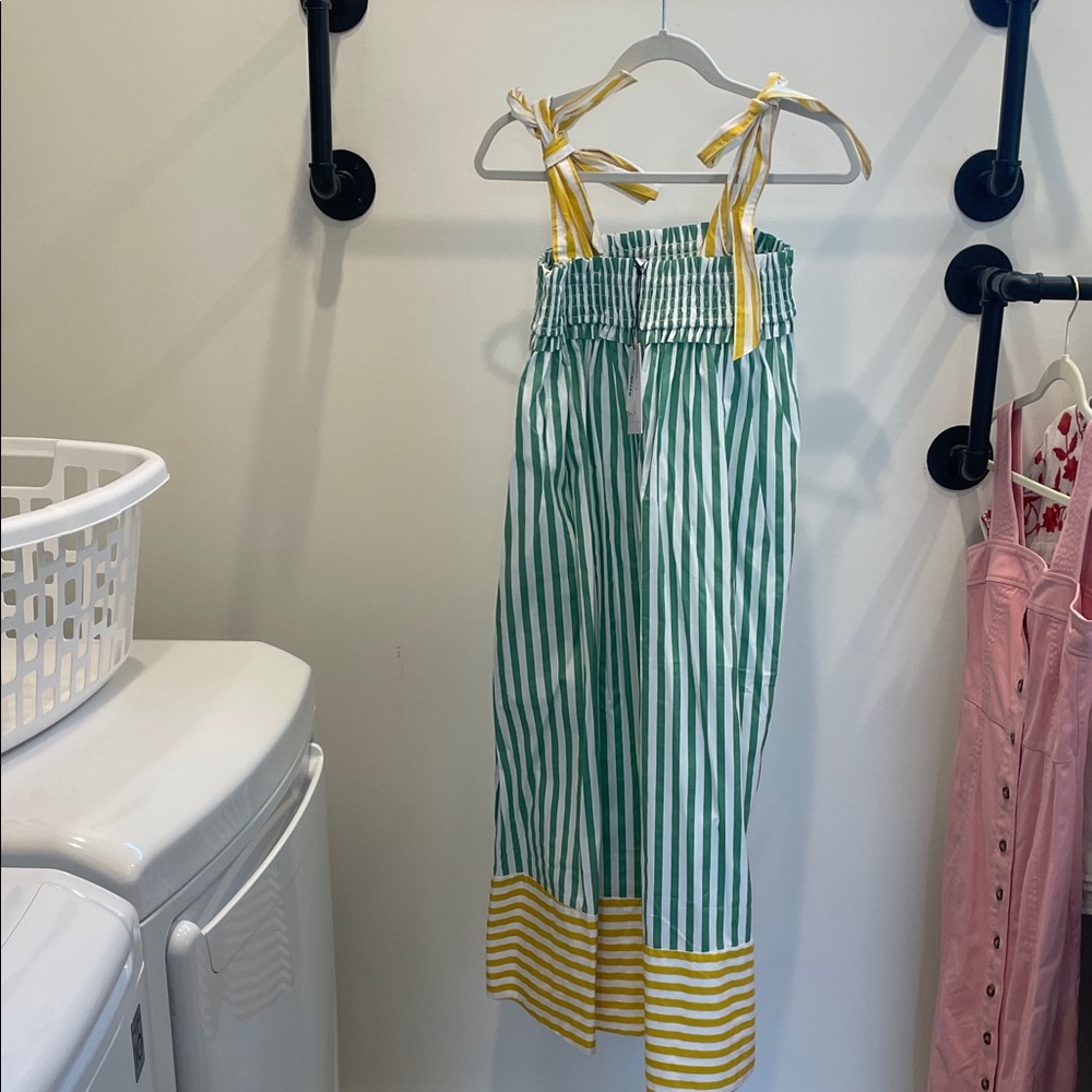 NWT BURU Green and Yellow Striped Dress tie shoulder size XS/S